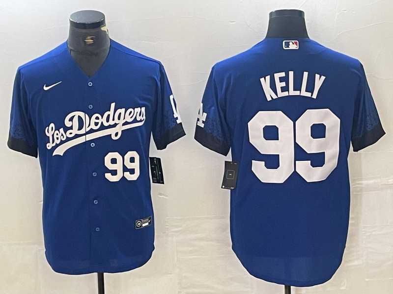 Mens Los Angeles Dodgers #99 Joe Kelly Number Blue 2021 City Connect Cool Base Stitched Jerseys